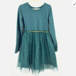 Hanna Andersson Shimmer Tulle Dress Girls 8 Green Gold Star Celestial Holiday
